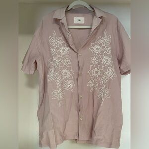 Folk Men's Light Pink Floral Embroidered Shirt